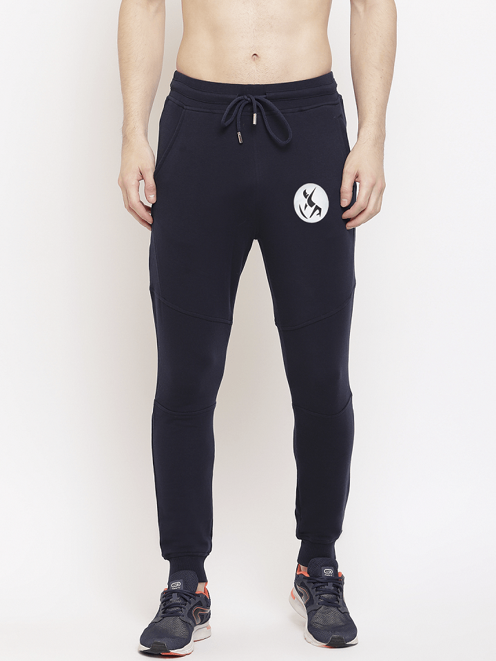 Royal Blue Joggers For Men | Solid Logo Print