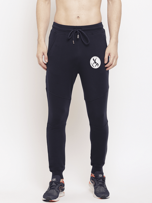 Royal Blue Joggers For Men | Solid Logo Print