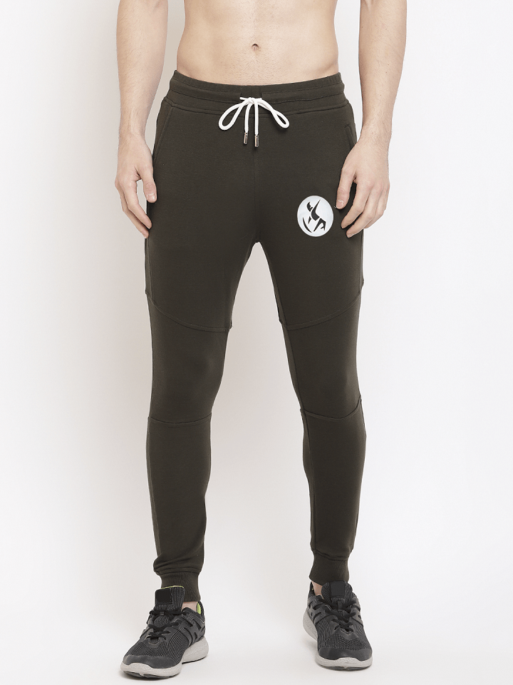 Seaweed Green Joggers For Men | Solid Logo Print