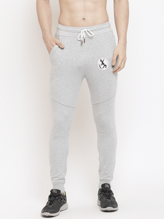 Grey Joggers For Men | Solid Logo Print